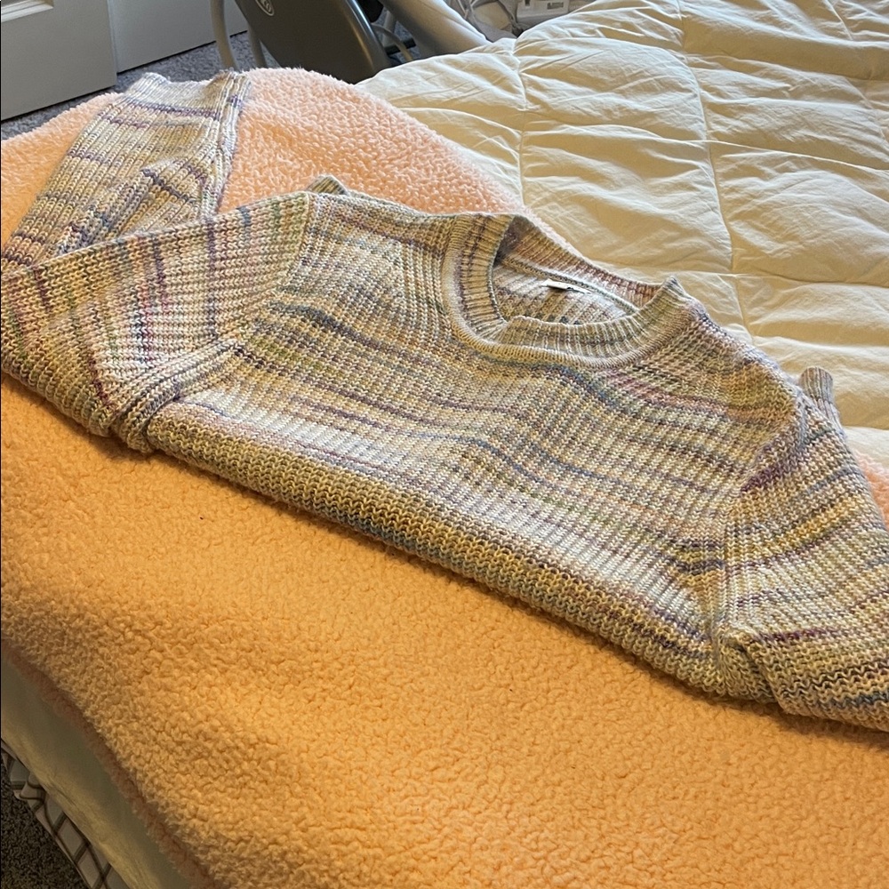 J. Crew Pastel Striped Crewneck Sweater in Cream, Lavender & Mint